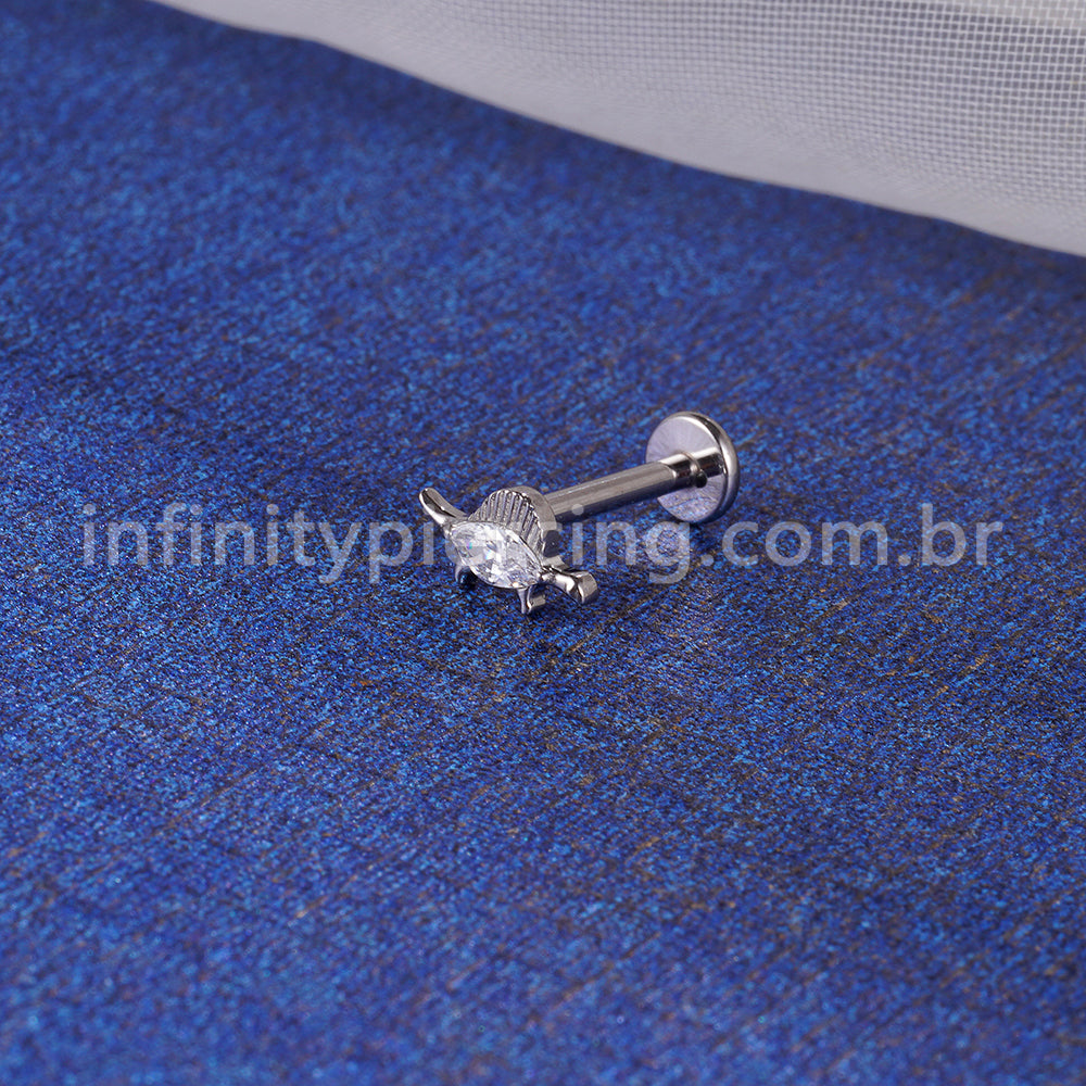 Piercing Labret Titânio Dinossauro Zircônia Cravejada