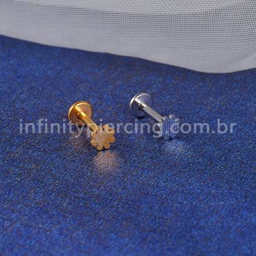 Piercing Labret Flor Aço Cirúrgico Rosca Interna