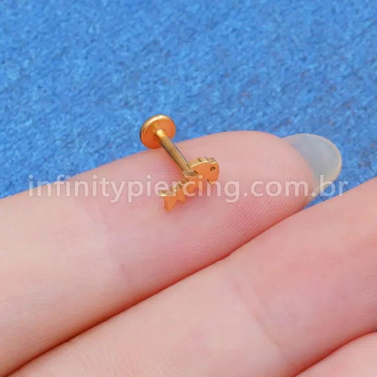 Piercing Labret Titânio Espinha Peixe Liso