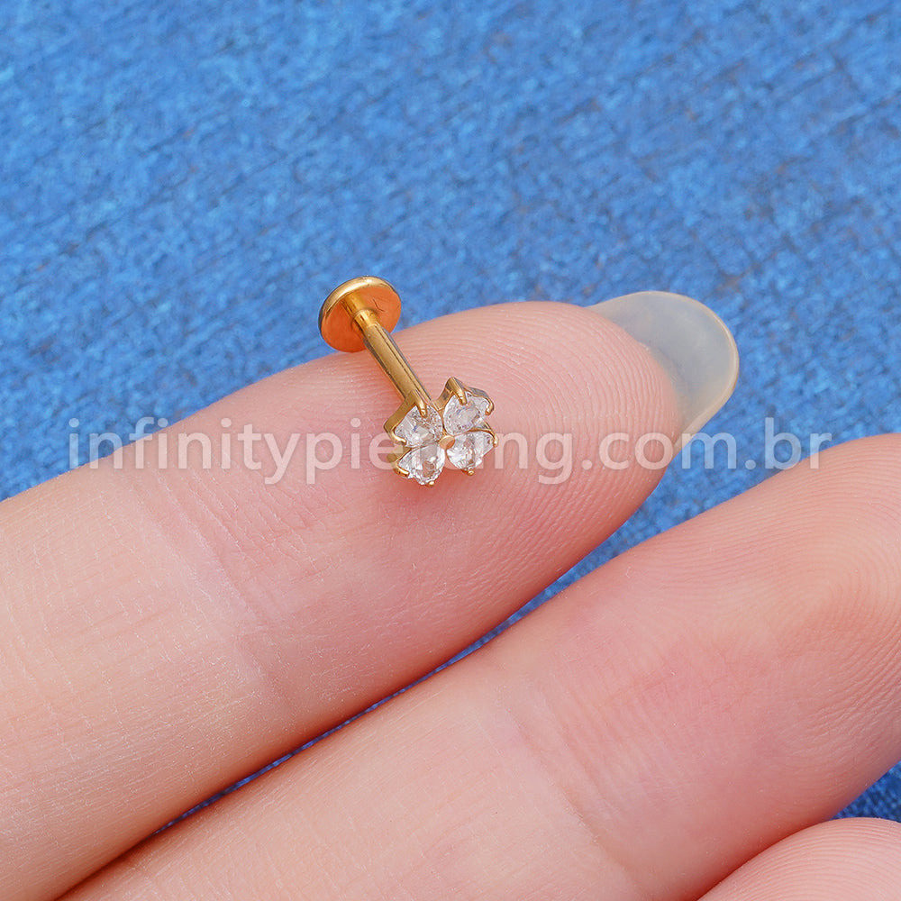 Piercing Labret Titânio Flor Zircônia Cravejada