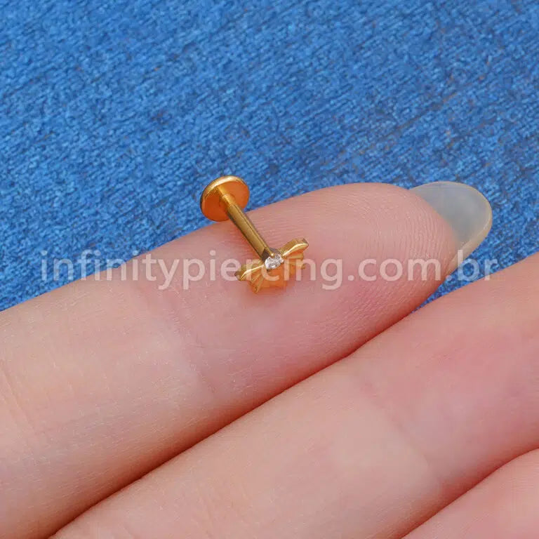 Piercing Labret Titânio Detalhado Zircônia Cravejada