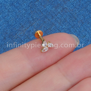 Piercing Labret Titânio 3 Zirconias Cravejada