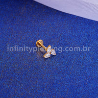 Piercing Labret Titânio 3 Zirconias Cravejada
