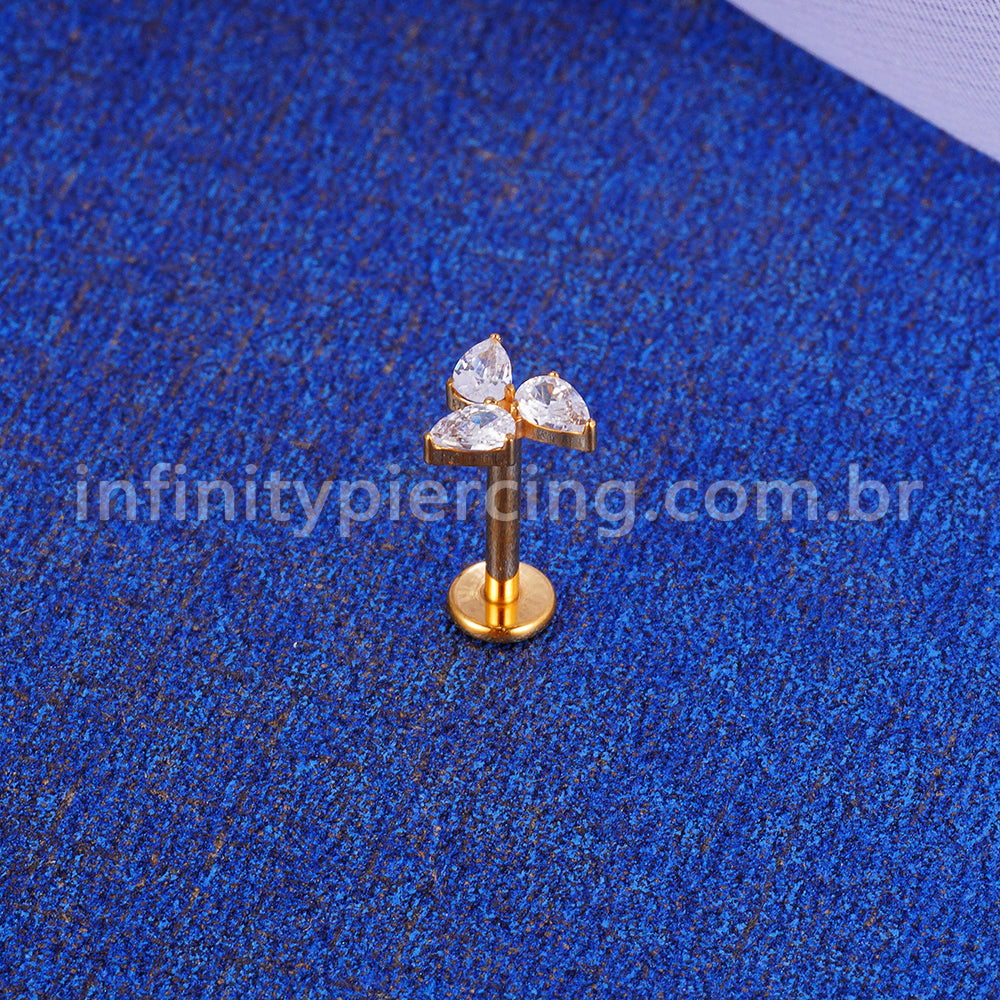 Piercing Labret Titânio 3 Zirconias Cravejada