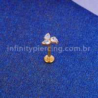 Piercing Labret Titânio 3 Zirconias Cravejada