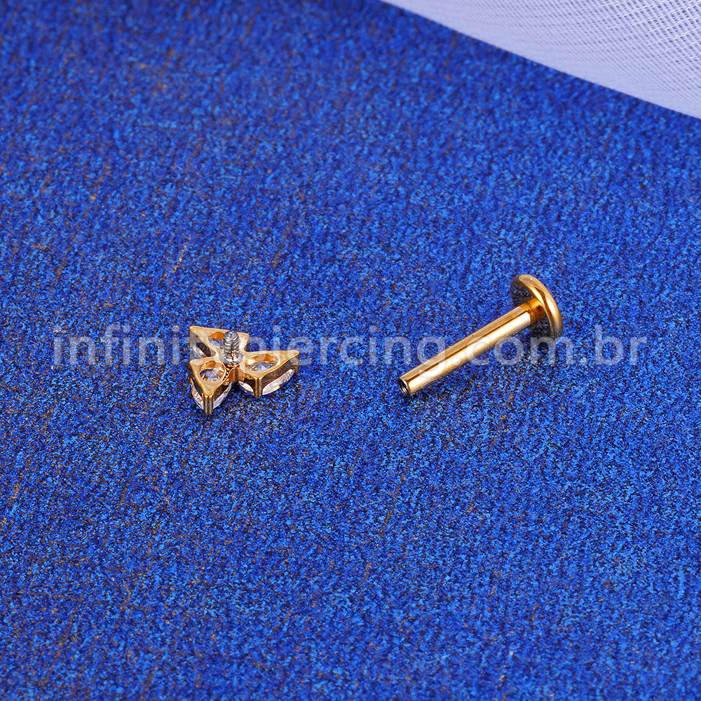 Piercing Labret Titânio 3 Zirconias Cravejada