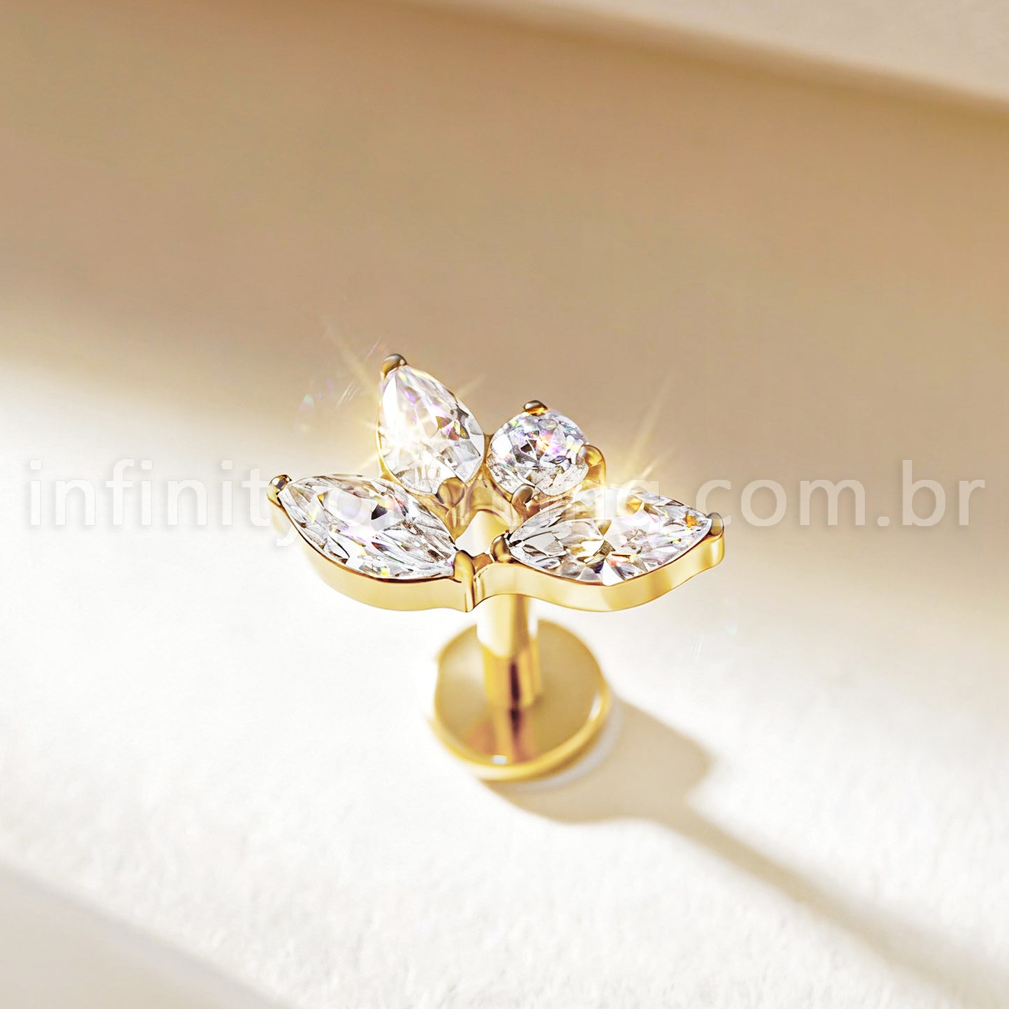 Piercing Labret Titânio 4 Zircônia Cravejada