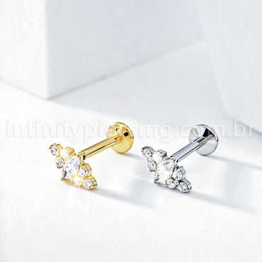 Piercing Labret Titânio Detalhado Zircônia Cravejada