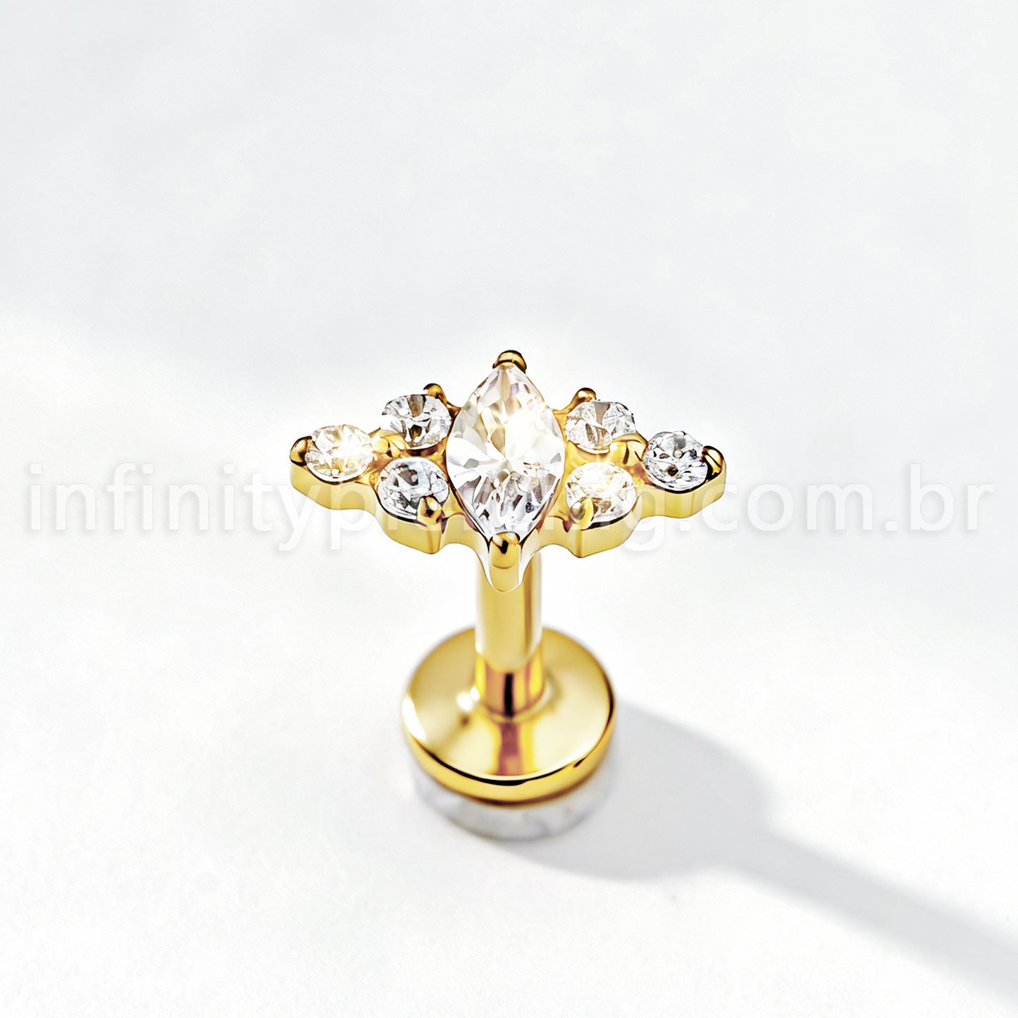 Piercing Labret Titânio Detalhado Zircônia Cravejada