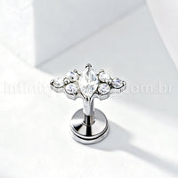 Piercing Labret Titânio Detalhado Zircônia Cravejada