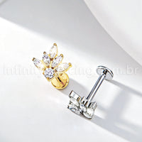 Piercing Labret Titânio Meia Flor Zircônia Cravejada