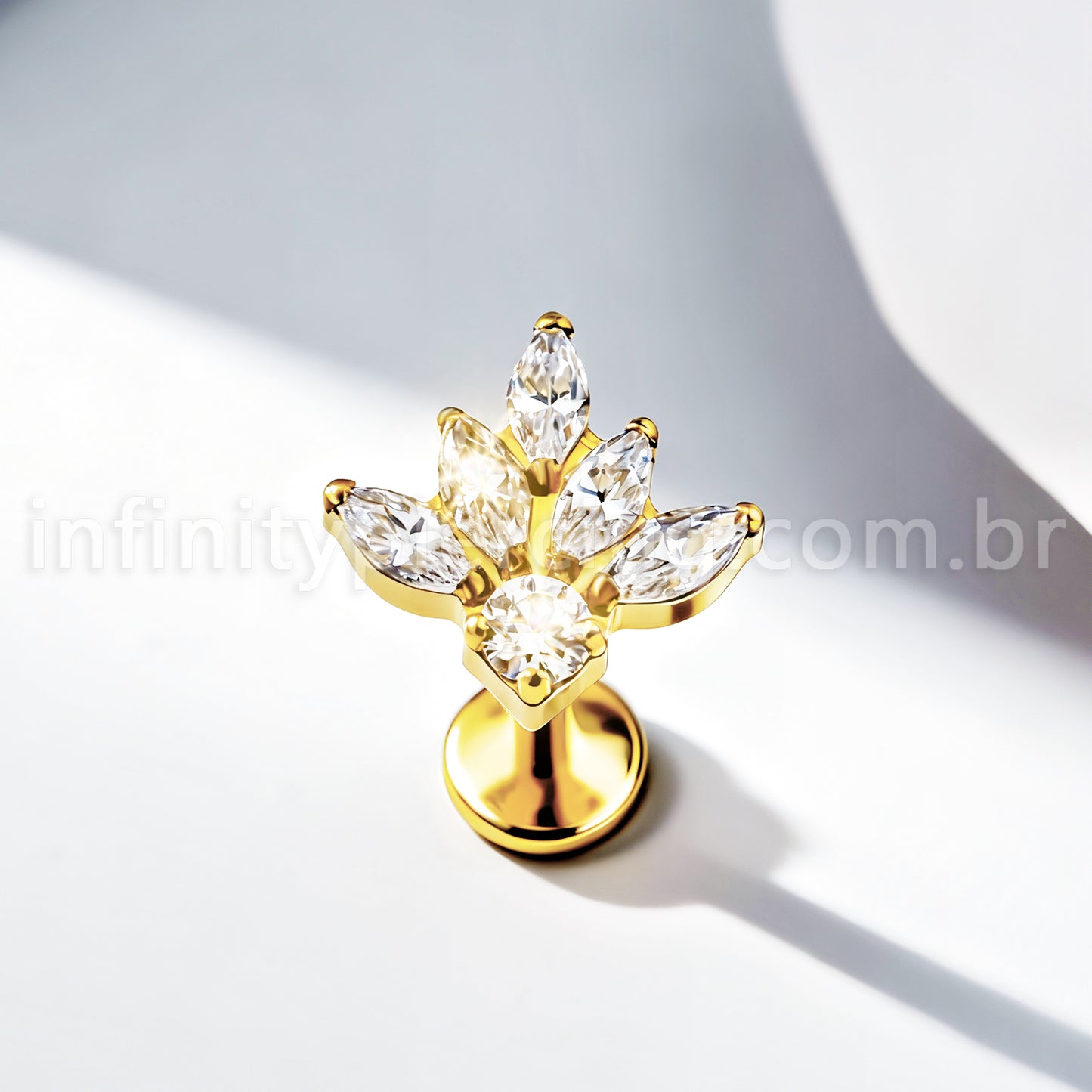 Piercing Labret Titânio Meia Flor Zircônia Cravejada