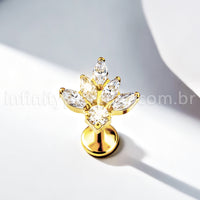 Piercing Labret Titânio Meia Flor Zircônia Cravejada