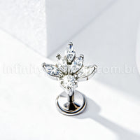 Piercing Labret Titânio Meia Flor Zircônia Cravejada