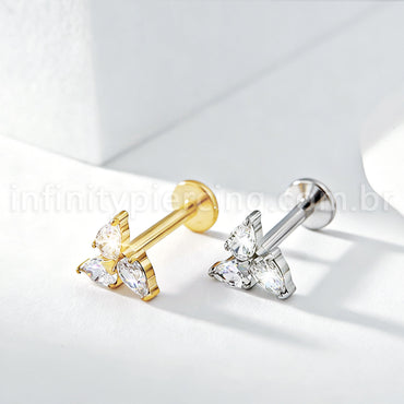 Piercing Labret Titânio Flor Zircônia Cravejada