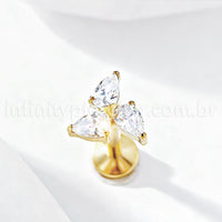 Piercing Labret Titânio Flor Zircônia Cravejada