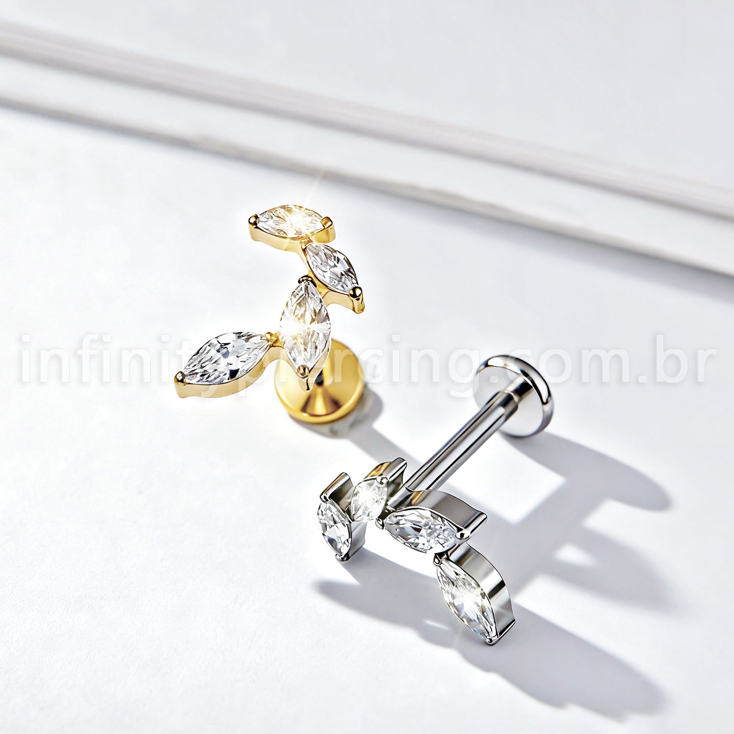 Piercing Labret Titânio Zircônia Cravejada Curvo