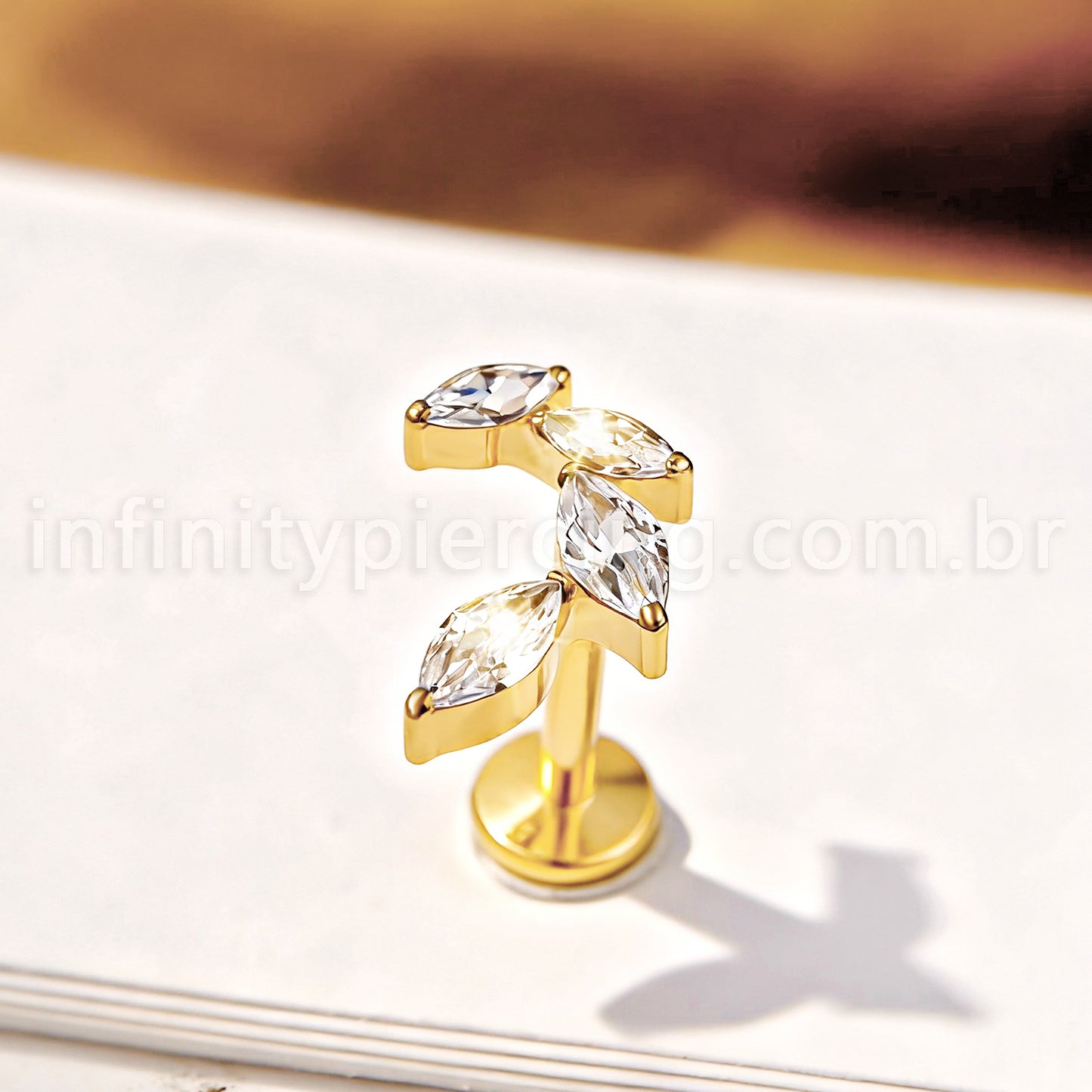 Piercing Labret Titânio Zircônia Cravejada Curvo
