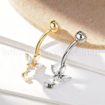 Piercing Banana Titânio Meia Flor Zircônia Cravejada
