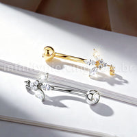 Piercing Banana Titânio Meia Flor Zircônia Cravejada