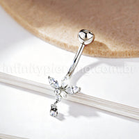 Piercing Banana Titânio Meia Flor Zircônia Cravejada