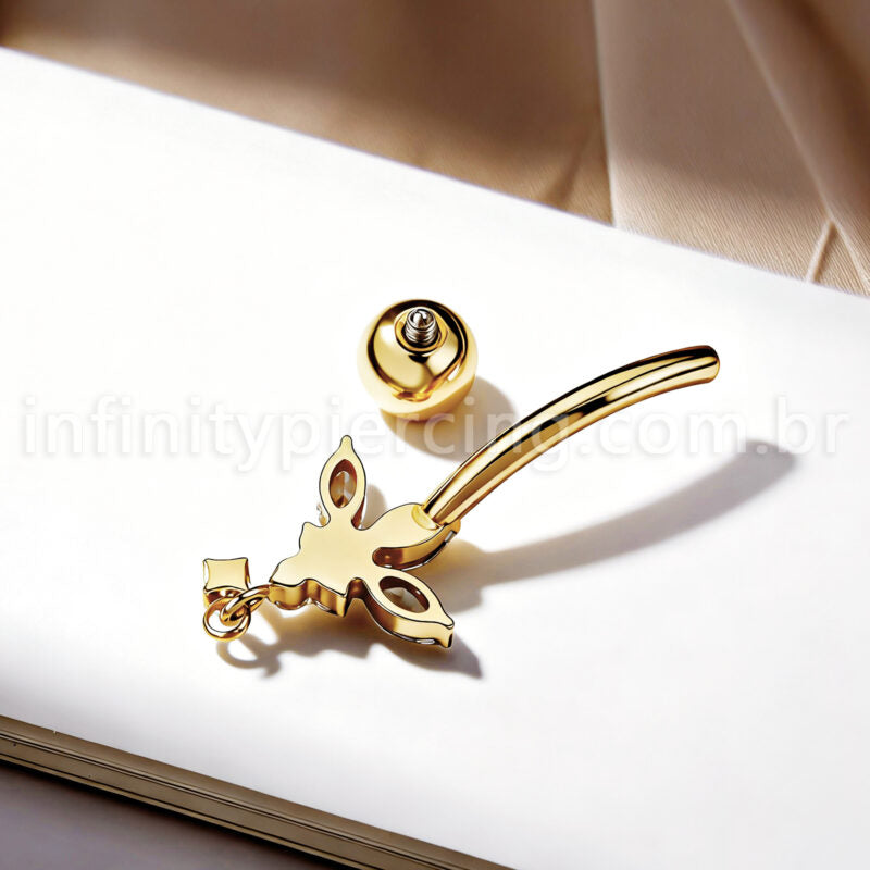 Piercing Banana Titânio Meia Flor Zircônia Cravejada