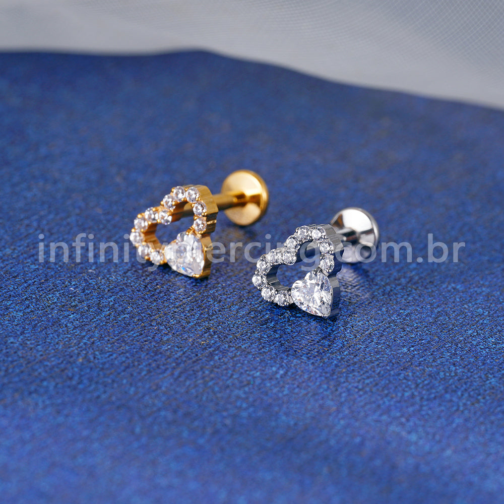 Piercing Labret Titânio Coração Zircônia Cravejada