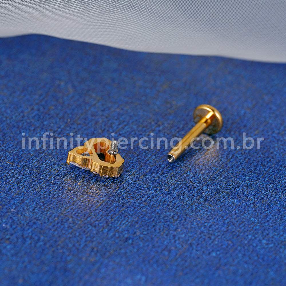 Piercing Labret Titânio Coração Zircônia Cravejada