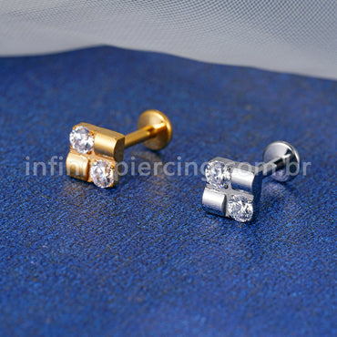 Piercing Labret Titânio Quadrado Com 2 Zircônia