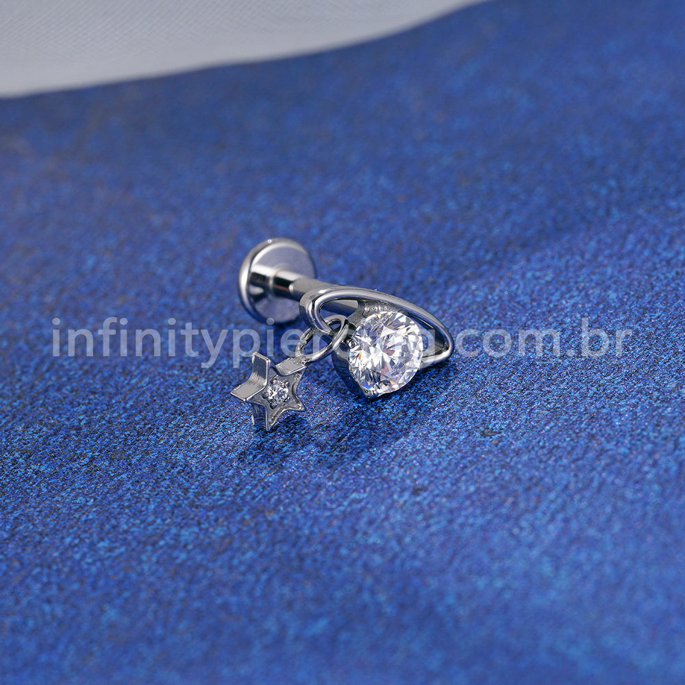 Piercing Labret Titânio Zircônia Com Pingente Estrela