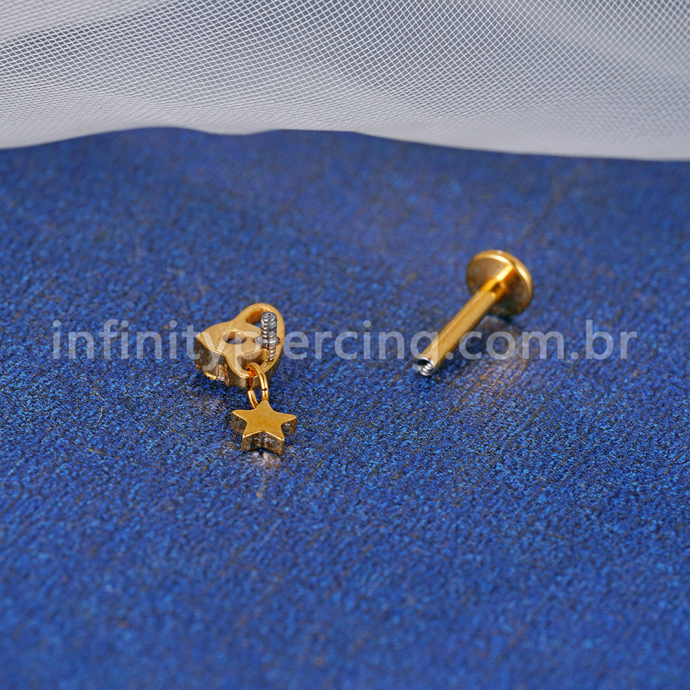 Piercing Labret Titânio Zircônia Com Pingente Estrela