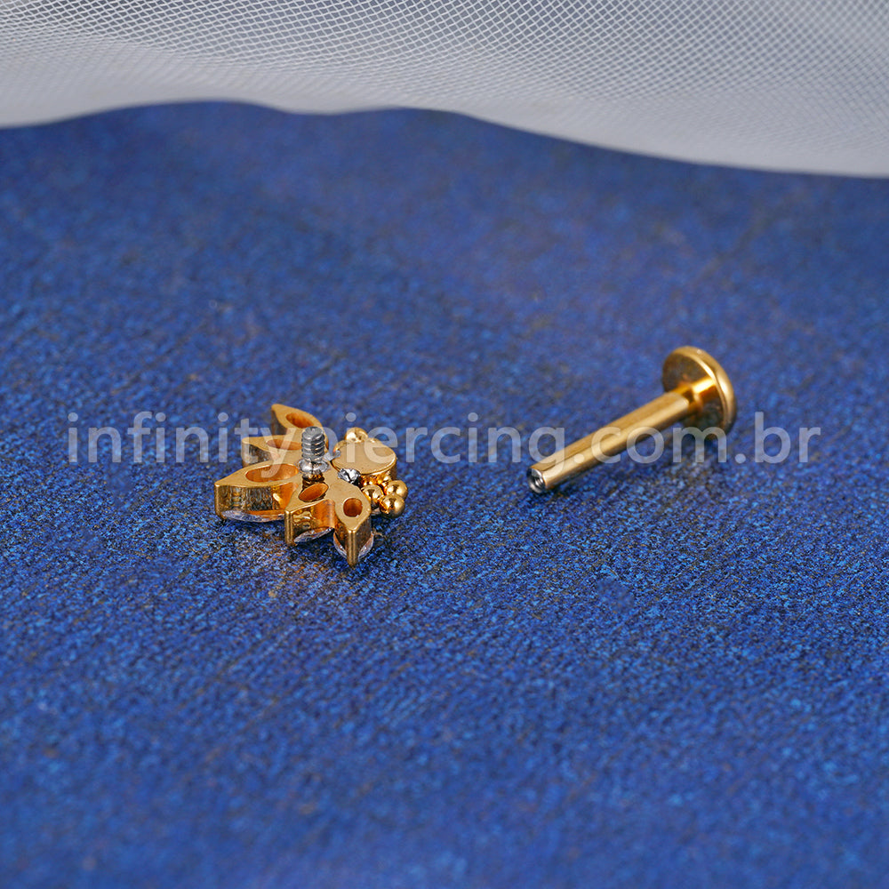 Piercing Labret Titânio Zircônia Cravejada