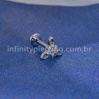 Piercing Labret Titânio Flor Zircônias