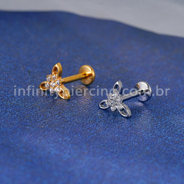 Piercing Labret Titânio Flor Zircônias