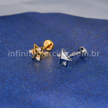 Piercing Labret Titânio Estrela Pedra Zircônia