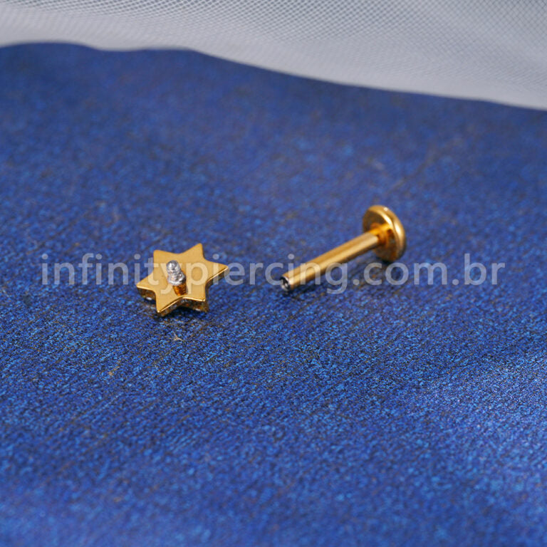 Piercing Labret Titânio Estrela Pedra Zircônia