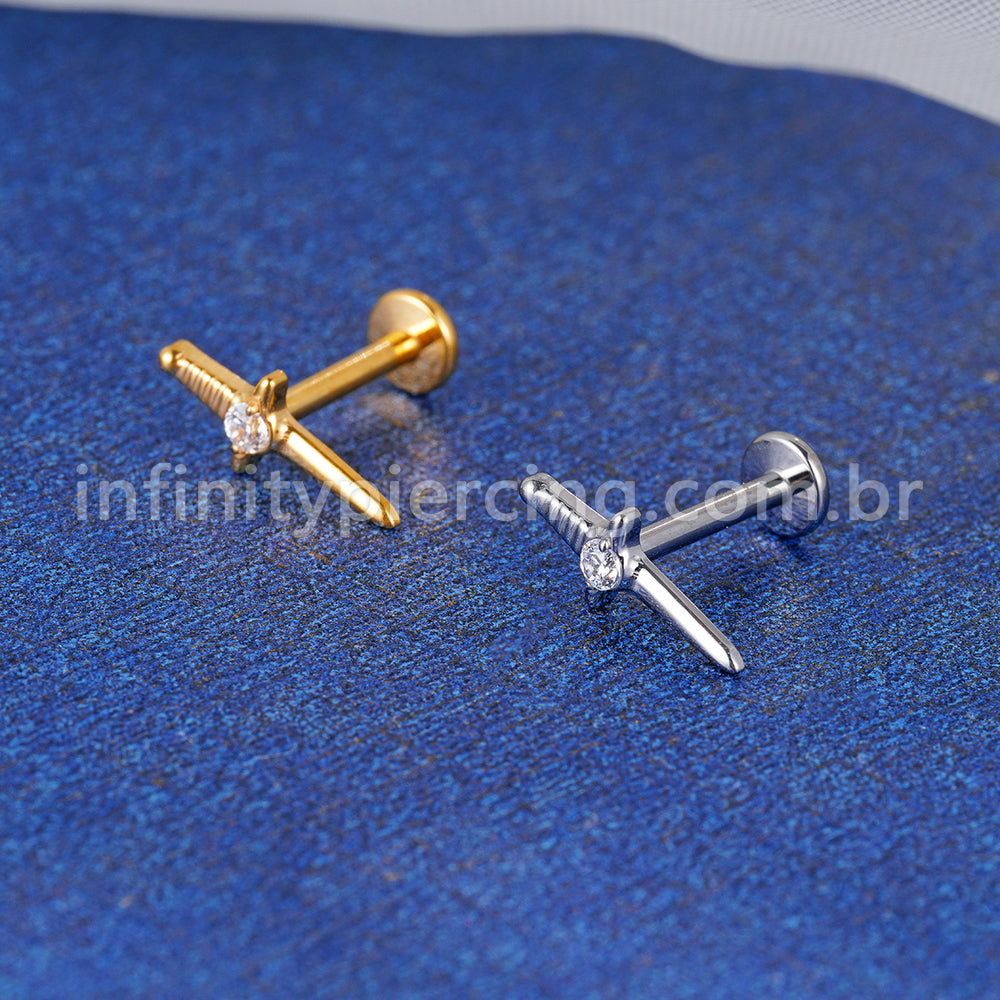 Piercing Labret Titânio Espada Zircônia Cravejada