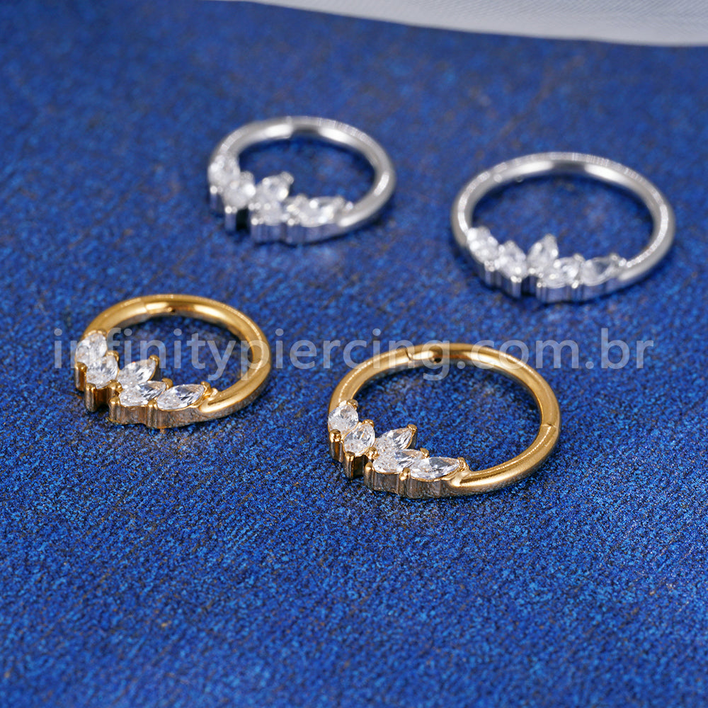 Piercing Argola Aço Cirúrgico Segmento Articulado Zircônia Cravejada