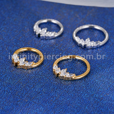 Piercing Argola Aço Cirúrgico Segmento Articulado Zircônia Cravejada