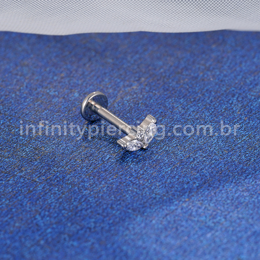 Piercing Labret Titânio 3 Pedras Zircônia Cravejada