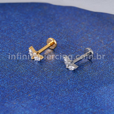 Piercing Labret Titânio 3 Pedras Zircônia Cravejada