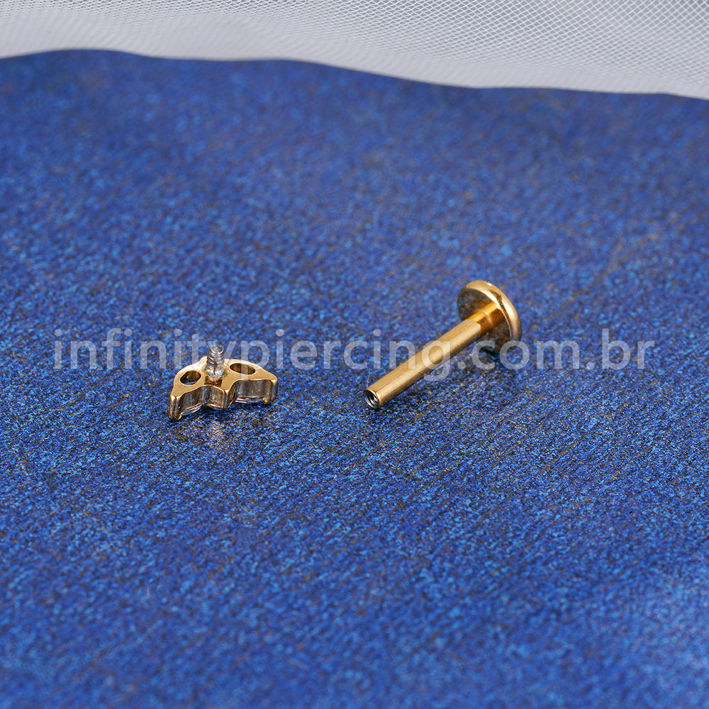 Piercing Labret Titânio 3 Pedras Zircônia Cravejada
