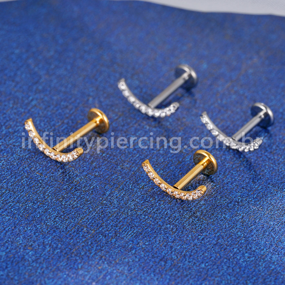 Piercing Labret Aço Cirúrgico Curvo Zircônia Cravejada
