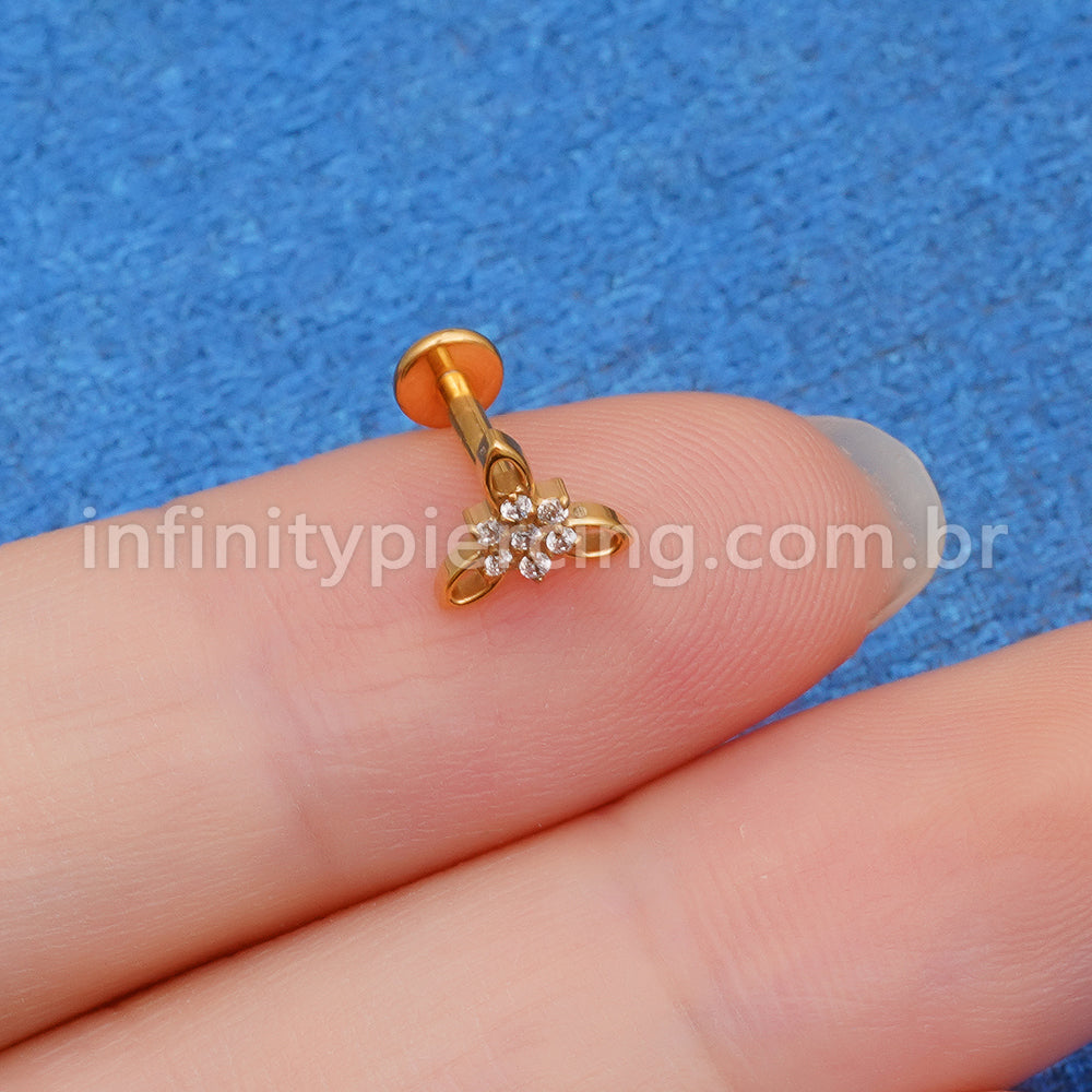 Piercing Labret Titânio Flor Zircônias