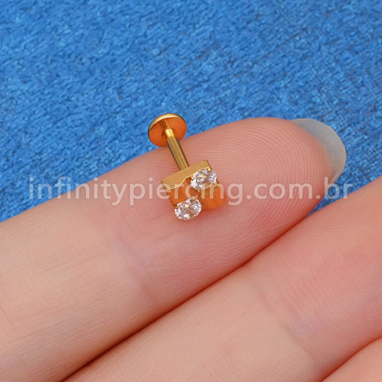 Piercing Labret Titânio Quadrado Com 2 Zircônia
