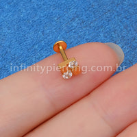 Piercing Labret Titânio Quadrado Com 2 Zircônia