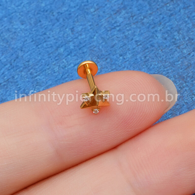Piercing Labret Titânio Estrela Pedra Zircônia