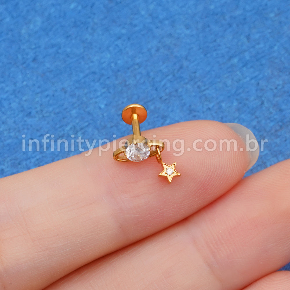 Piercing Labret Titânio Zircônia Com Pingente Estrela