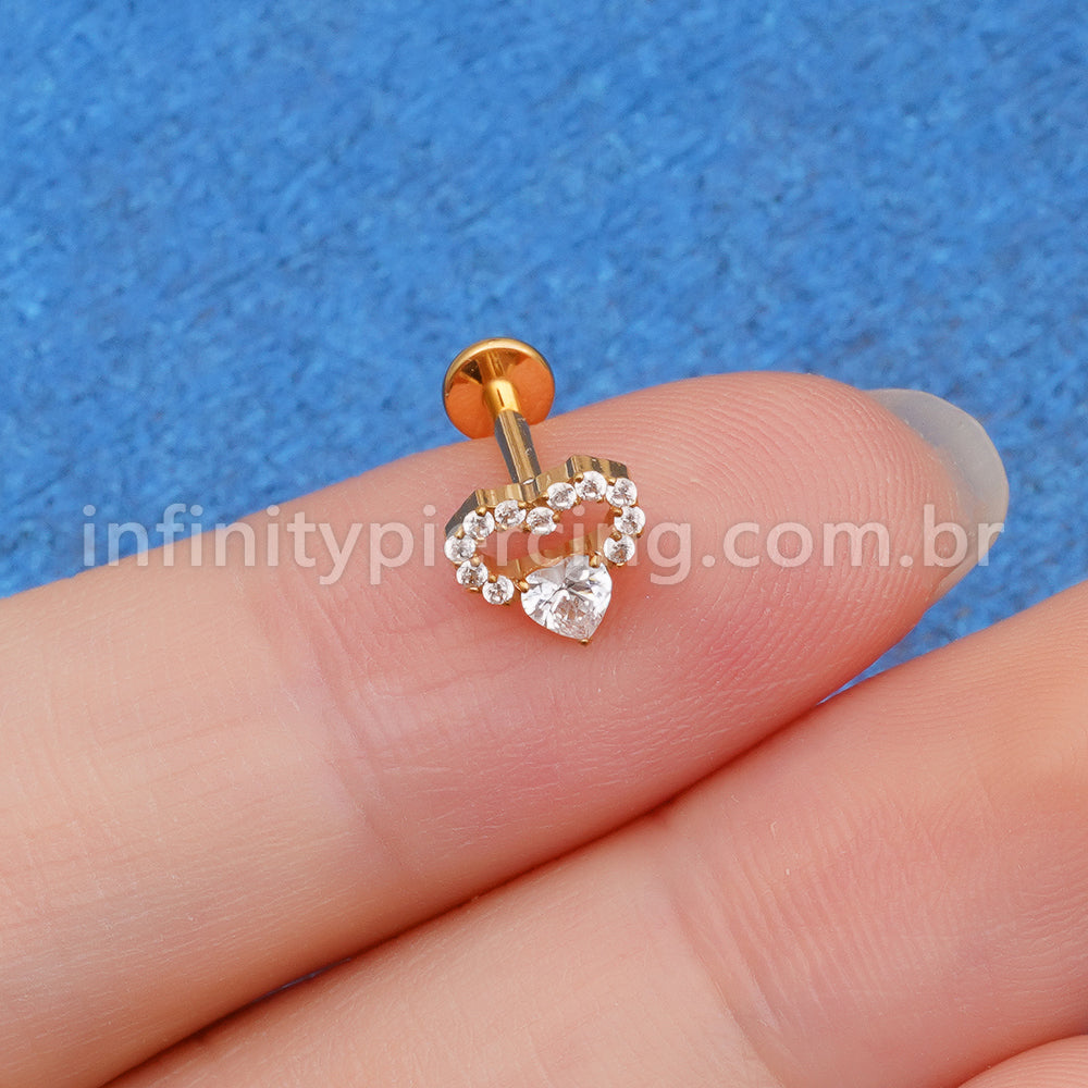 Piercing Labret Titânio Coração Zircônia Cravejada