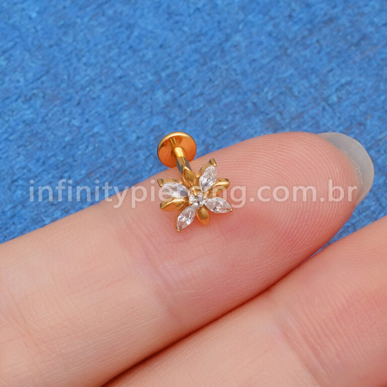 Piercing Labret Titânio Flor 5 Zircônias